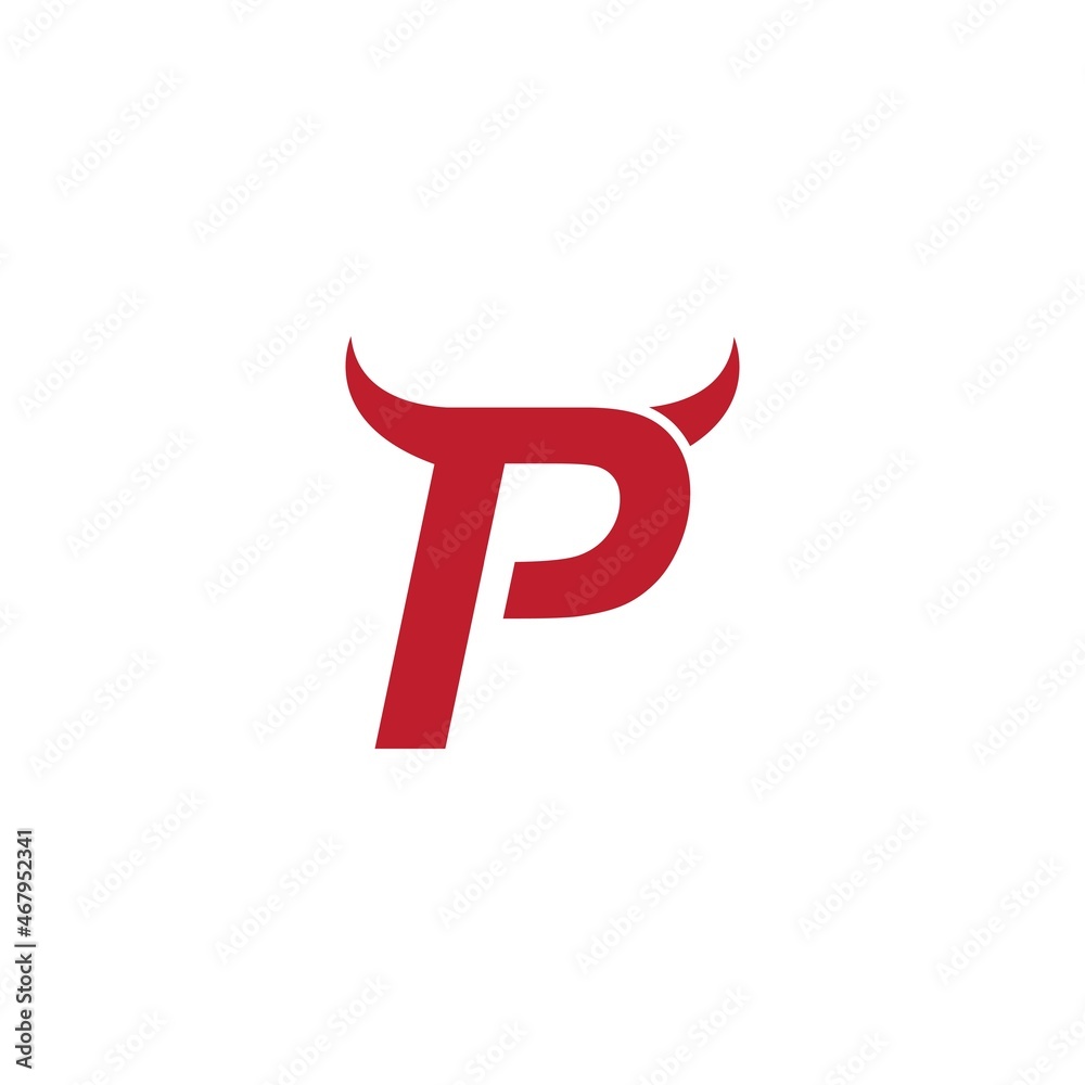 P initial letter with devil horn P initial letter with devil horn