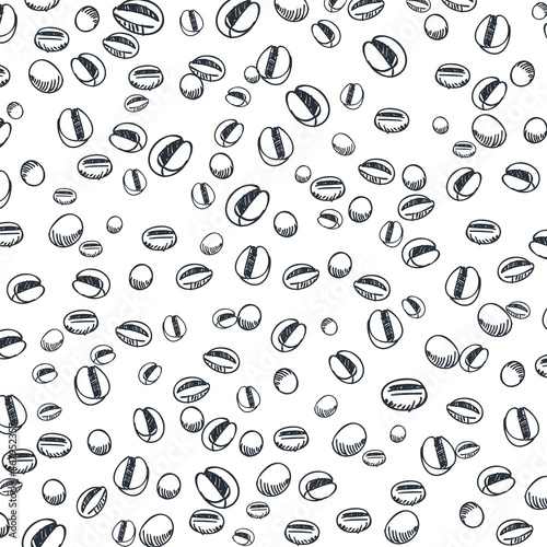 Coffee bean pattern. Hand drawn coffee beans vector. Sketch of coffee beans. 