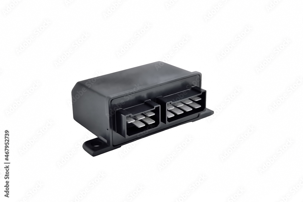 electronic car relay power and control system white background close-up electronic car relay power and control system white background close-up