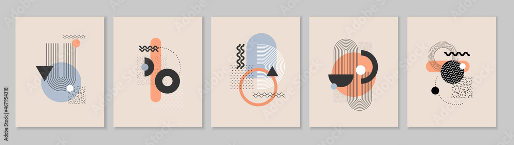 Abstract Bauhaus or Memphis geometric shapes and composition. Retro elements, geometric pattern for banner, poster, leaflet. Design background vector geometric