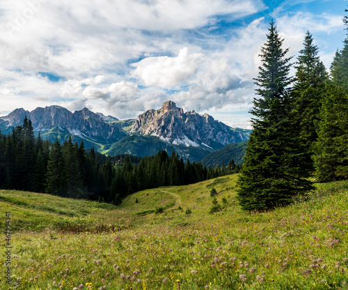 Photography Beautiful Dolomiti mountains above highest part of Alta Badia valley in Italy