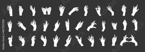 Set of Vector female beauty hands silhouette. Editable outline stroke size. Line flat contour, thin and linear design. Simple icons. Concept illustration.