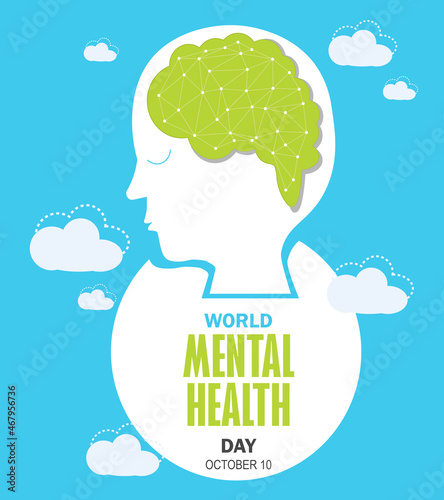 World Mental health day concept vector illustration, inside the mind of people using connecting dot, head view showing depression and mind problem