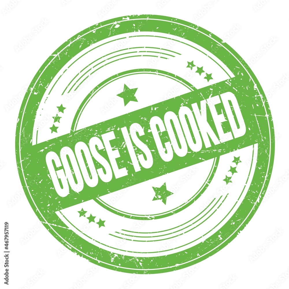 GOOSE IS COOKED text on green round grungy stamp.