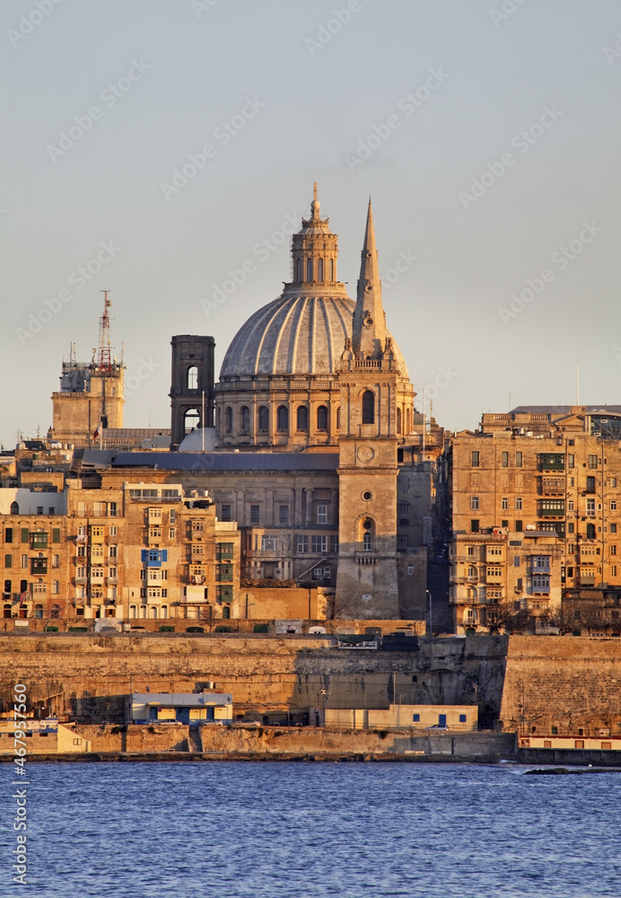 Carmelite Church and St. Paul's Pro-Cathedral in Valletta. Malta