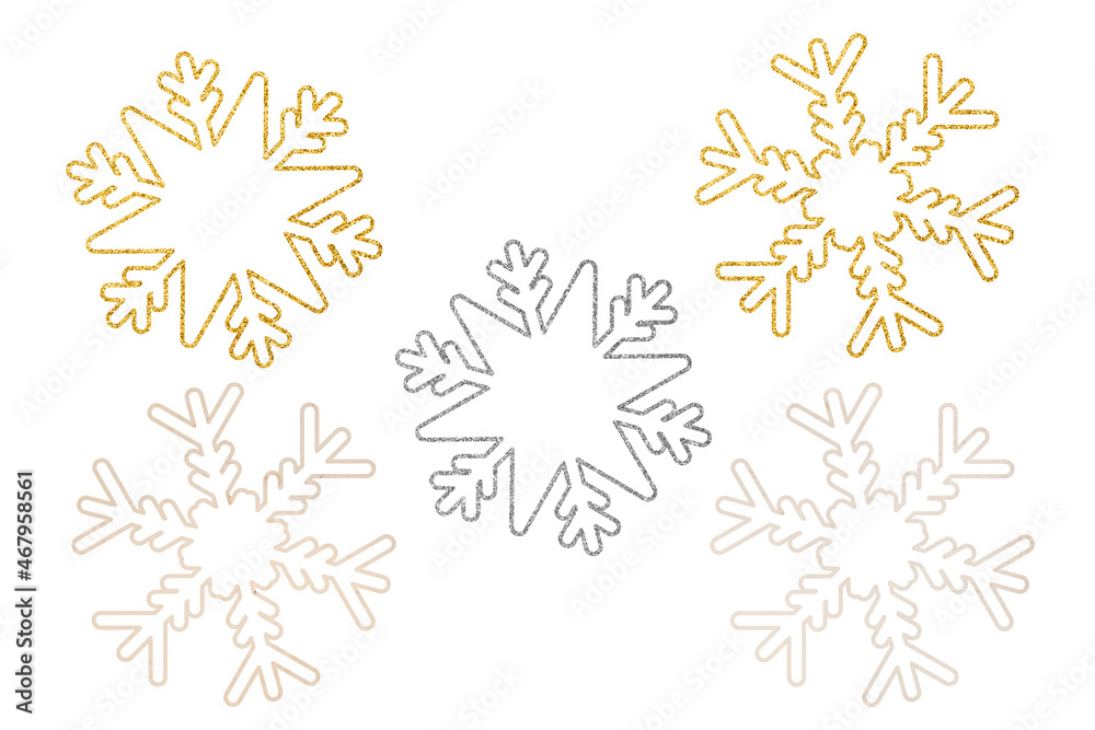 Decorative textured snowflakes- frames. Winter clip art kit on white