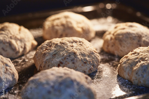 Whole wheat bread with seeds. Leavening of dough. selective focus © Salvador.F.Cortez