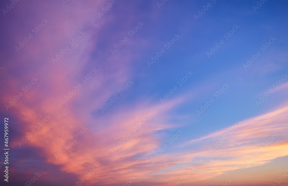 Abstract nature background. Dramatic and moody pink, purple and blue cloudy sky