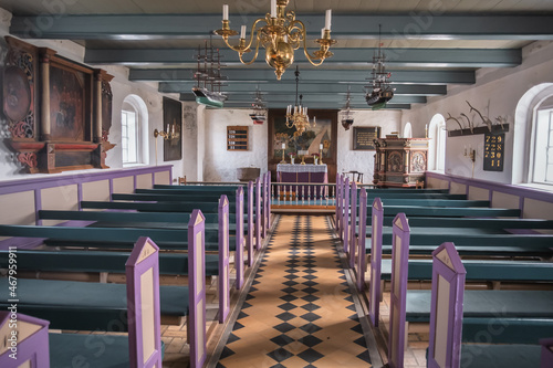 Old church interior on Madoe in the wadden sea  Esbjerg  Denmark