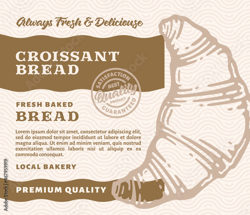 Packaging Design or Label Premium Bakery with Hand Drawn Croissant Bread in doodle vintage style