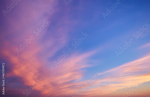 Abstract nature background. Dramatic and moody pink  purple and blue cloudy sky