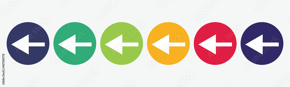 Set collection 6 buttons with arrow left icon. Set collection 6 buttons with arrow left icon.
