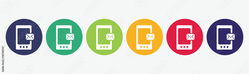 6 button circles set with mobile phone icon in various colors. Vector illustration. 6 button circles set with mobile phone icon in various colors. Vector illustration.