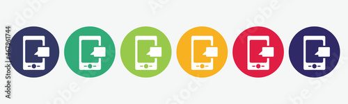 6 circles set with mobile phone icon in various colors. Vector illustration.
