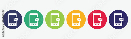 6 button circles set with mobile phone icon in various colors. Vector illustration.