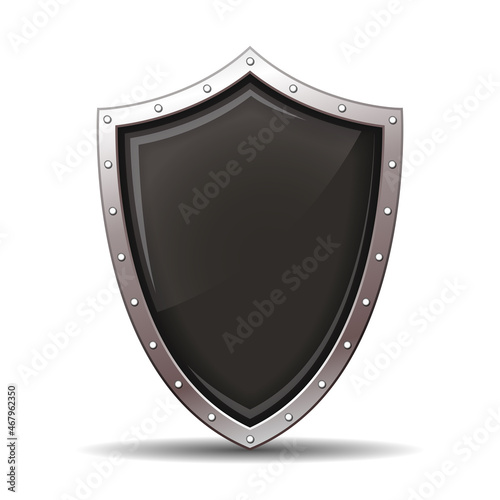 Vector black glossy metal shield. Vector illustration