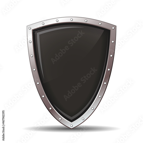 Vector black glossy metal shield. Vector illustration