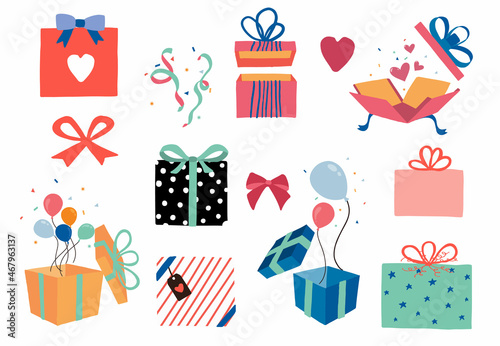 Gift box object collection with ribbon.Vector illustration for icon,sticker,printable.Editable element