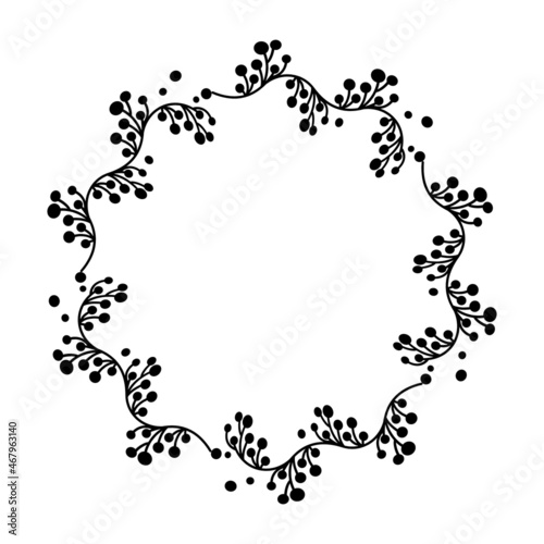 Circle shaped black frame made of plants on white isolated background