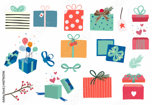 Gift box object collection with ribbon.Vector illustration for icon,sticker,printable.Editable element