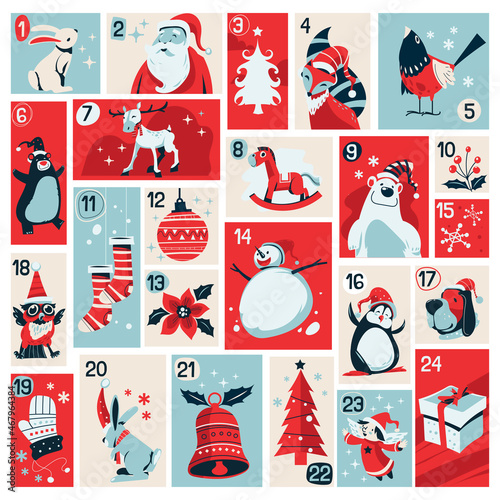Advent Calendar for Christmas Holiday with Illustration and Quote