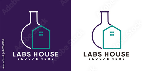 House and lab logo design with line art style