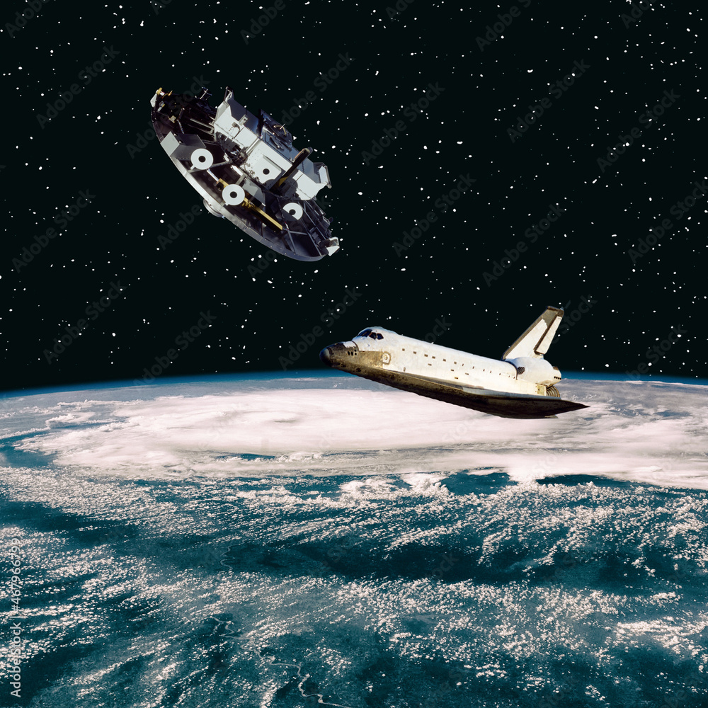 Spaceships in space. Science theme. The elements of this image furnished by NASA. Spaceships in space. Science theme. The elements of this image furnished by NASA.