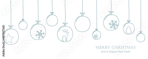 christmas card with tree balls decoration on white