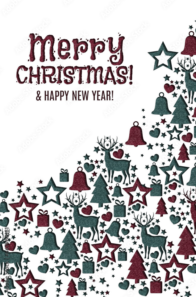 new year card in the style of minimalism, merry christmas and new year, poster, new year attributes