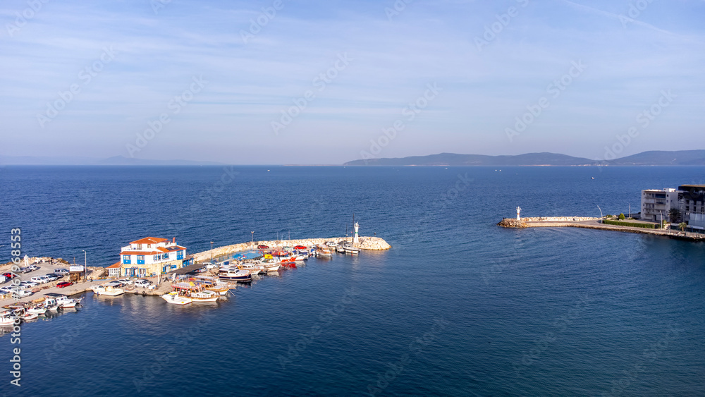 Aerial drone footage; The town of Mordogan, Karaburun - Izmir