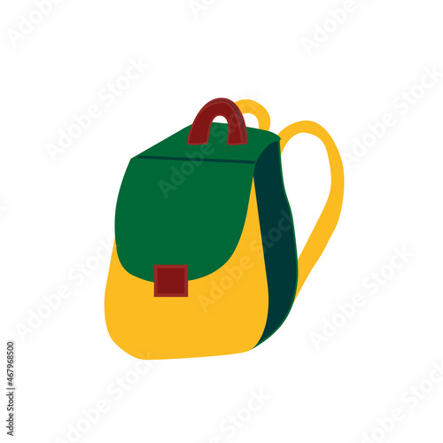 Bright school  satchel on a white background. A tourist backpack. Cartoon style. Vector illustration in a flat style.