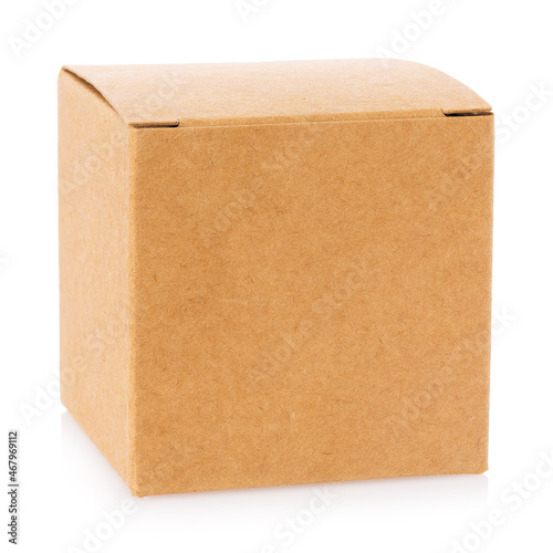 Closed cardboard box isolated on white background
