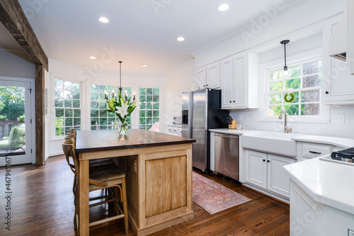 Open kitchen concept with butcher block island