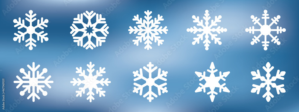 Snowflake flat icon set. - obrazy, fototapety, plakaty 