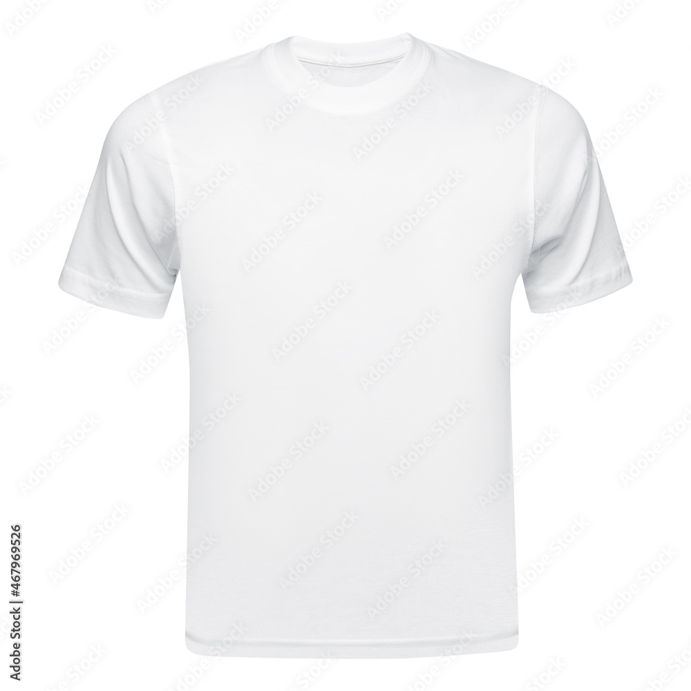 White T-shirt mockup front used as design template. Tee Shirt blank isolated on white - obrazy, fototapety, plakaty 