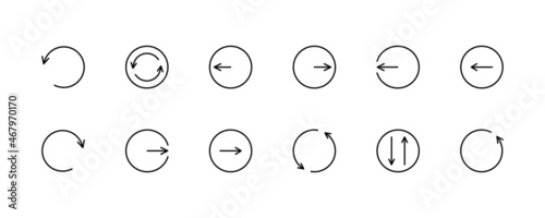 Simple set of arrow icons. Direction Up, Down, Rotation, U-Turn, Left, Right. Vector sign in simple style, isolated on white background. Original size 64x64 pixels.