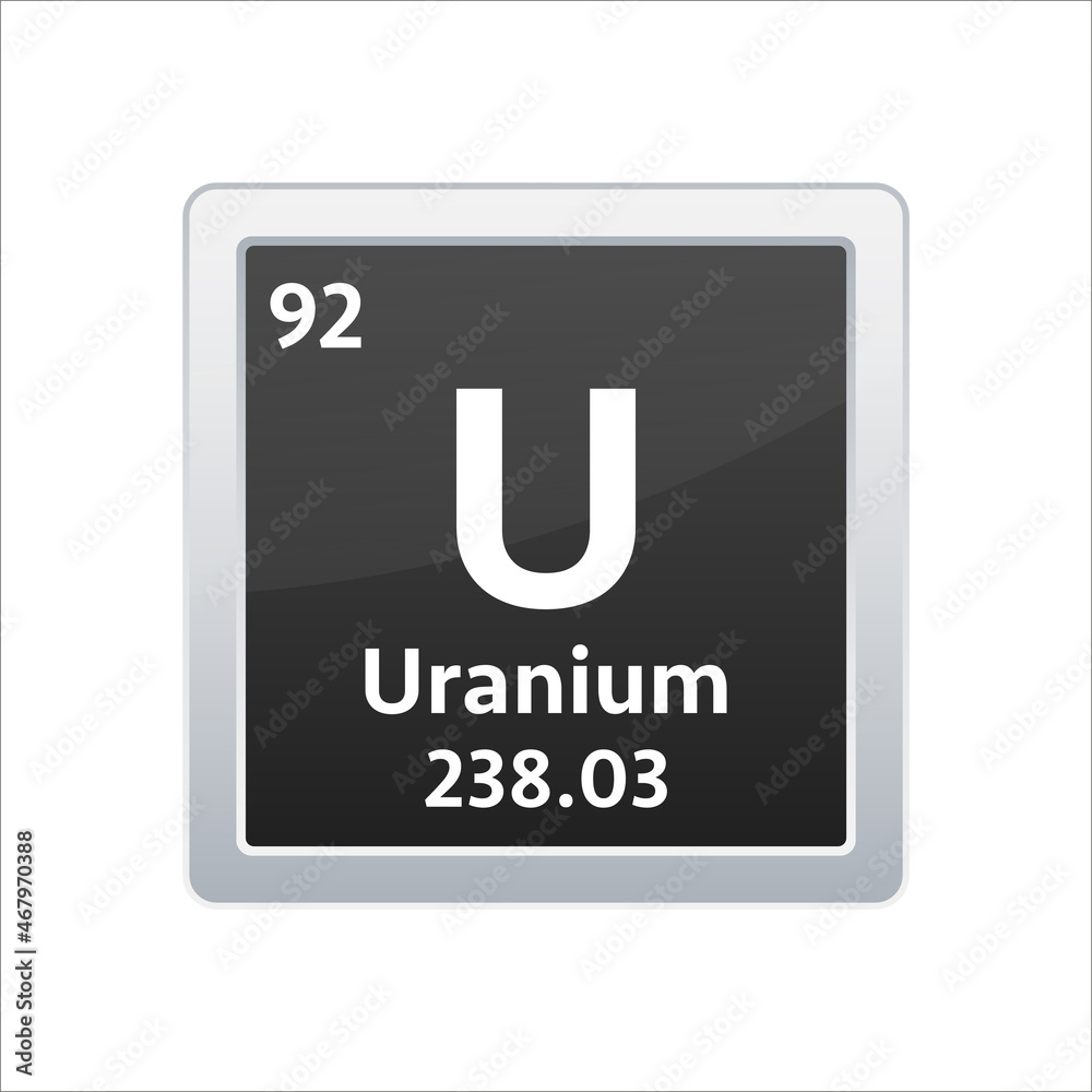 Uranium symbol. Chemical element of the periodic table. Vector stock illustration