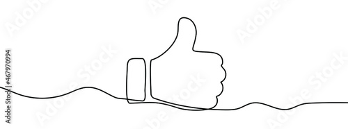 Thumb up in one line drawing. One line drawing background. Continuous line drawing of like icon. Vector illustration. Like icon