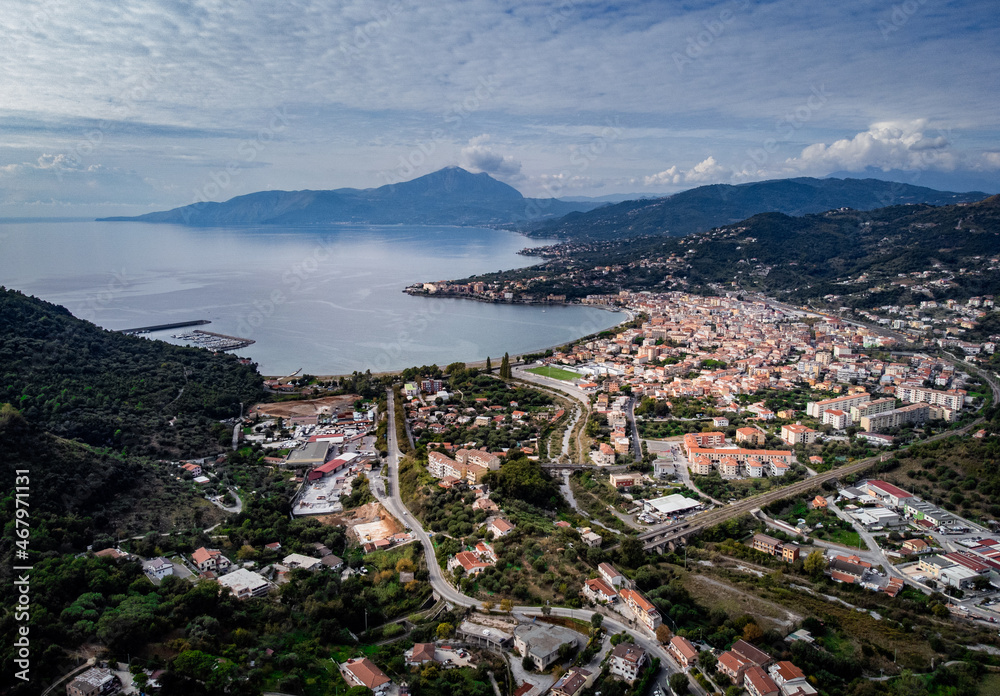 Fototapeta premium The beautiful village of Sapri at the Italian west coast - aerial view - travel photography