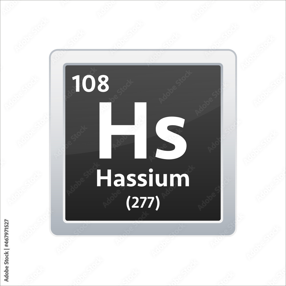 Hassium symbol. Chemical element of the periodic table. Vector stock illustration Hassium symbol. Chemical element of the periodic table. Vector stock illustration