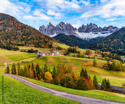 Villnoess, Funes Valley, Autumn scenics, Trentino, Italy
