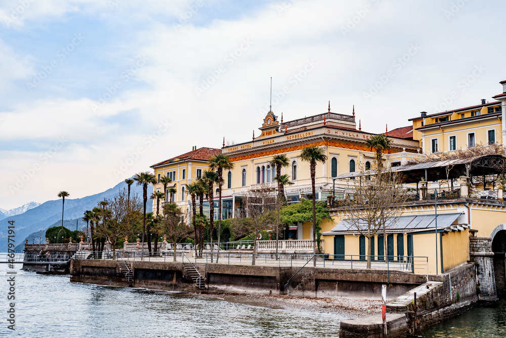 Old villas with piers on the shores of Lake Como