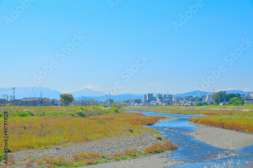 東京都日野市　浅川河川敷から見る富士山/Hino city Tokyo  Asakawa Riverbed/Mount Fuji photo
