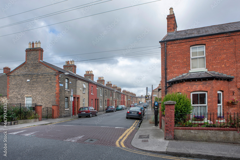City of Dublin Ireland. Working class street, houses and neighbourhood. 