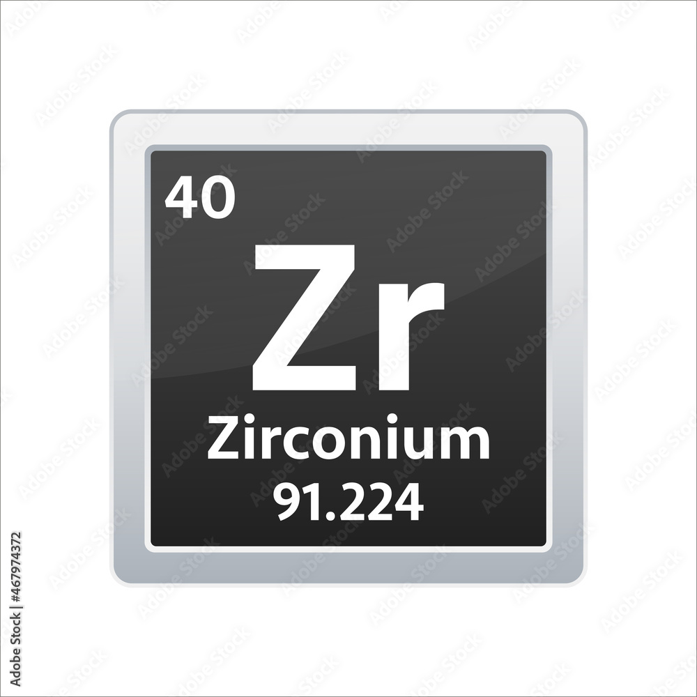 Zirconium symbol. Chemical element of the periodic table. Vector stock illustration