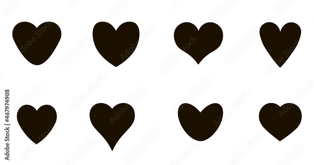 Heart icon black. Feeling of love. Modern flat sign for design and decoration. Various shapes. Simple style. Vector image.
