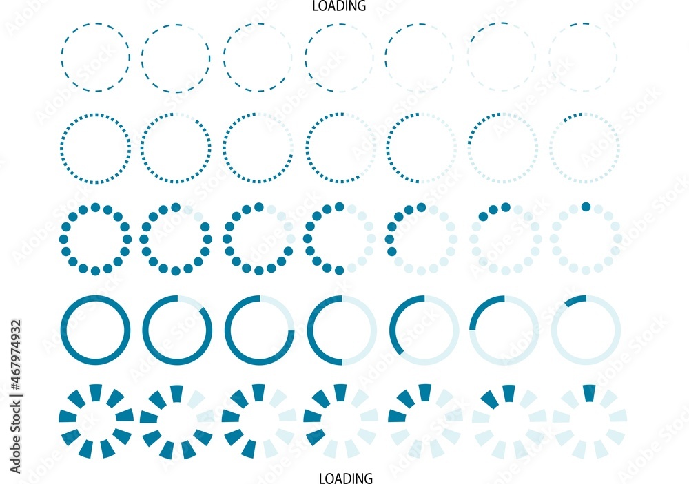 A set of download progress icons, a speed indicator showing the status of a file download from the Internet. Application interface button template for games, sites. Vector illustration
A set of download progress icons, a speed indicator showing the status of a file download from the Internet. Application interface button template for games, sites. Vector illustration