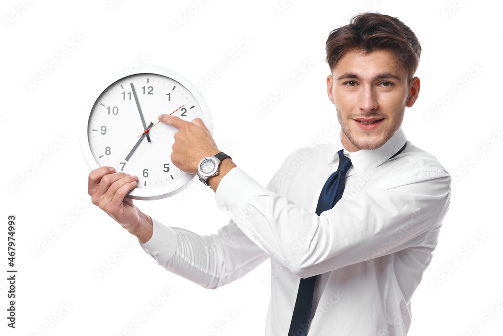 businessmen with clock in hand break office light background businessmen with clock in hand break office light background
