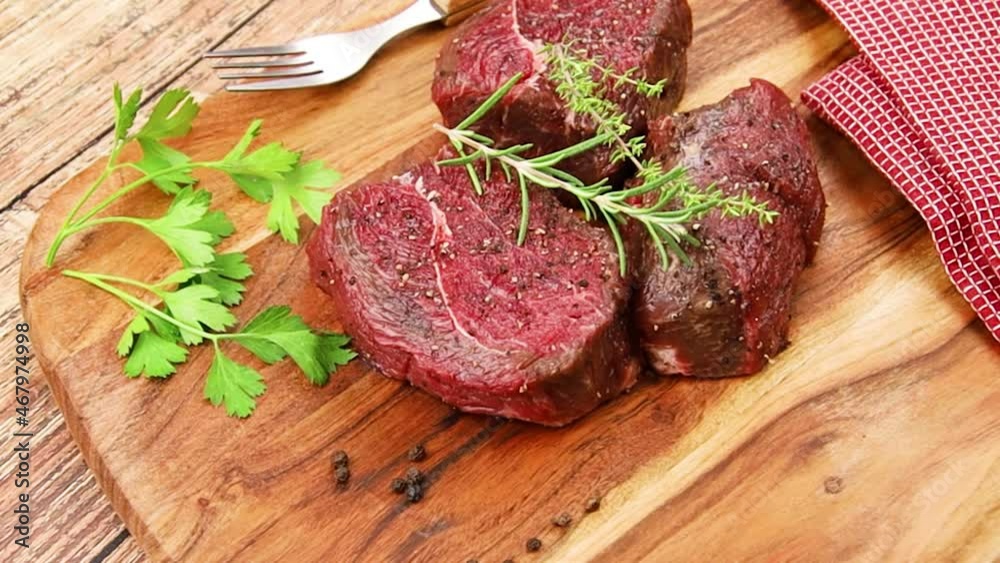 tournedos de boeuf cru sur une planche à découper tournedos de boeuf cru sur une planche à découper