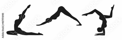 Yoga silhouettes. Collection of yoga poses. Asana vector set